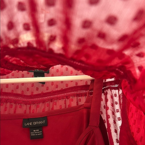 Lane Bryant Casual Red Sheer Tank Smocked Flutter Sleeve Blouse Size 18/20 - Picture 7 of 10